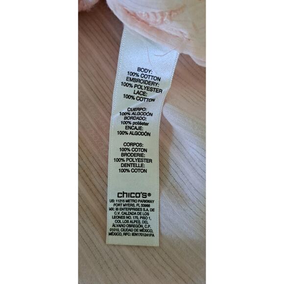 Women's Peasant Top Chico's 3 XL 16/18 Embroidered Tassel Light Coral Pink Boho - Picture 5 of 6